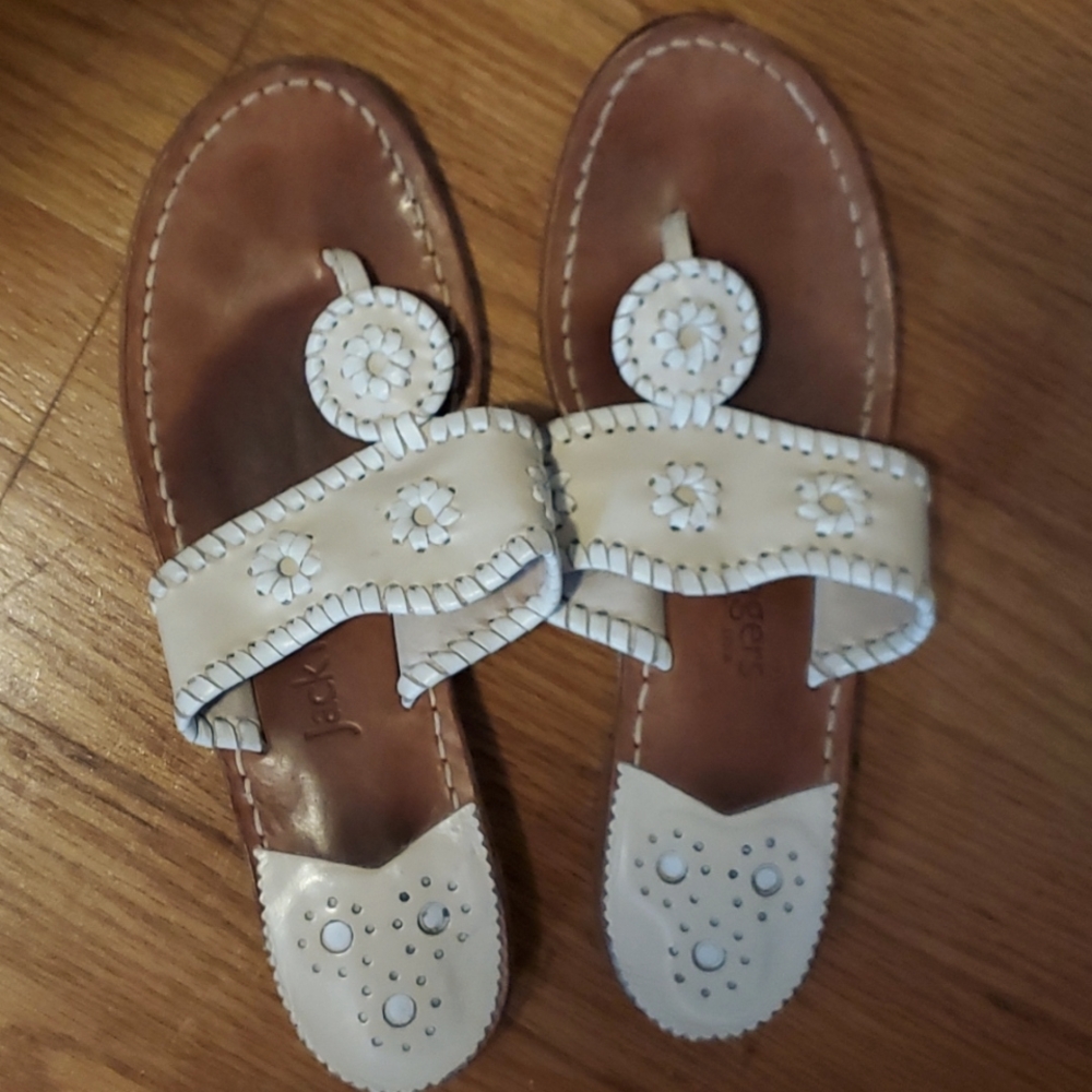 Jack Rogers Palm Beach Flat Sandals Sz 8 in Bone/White Leather